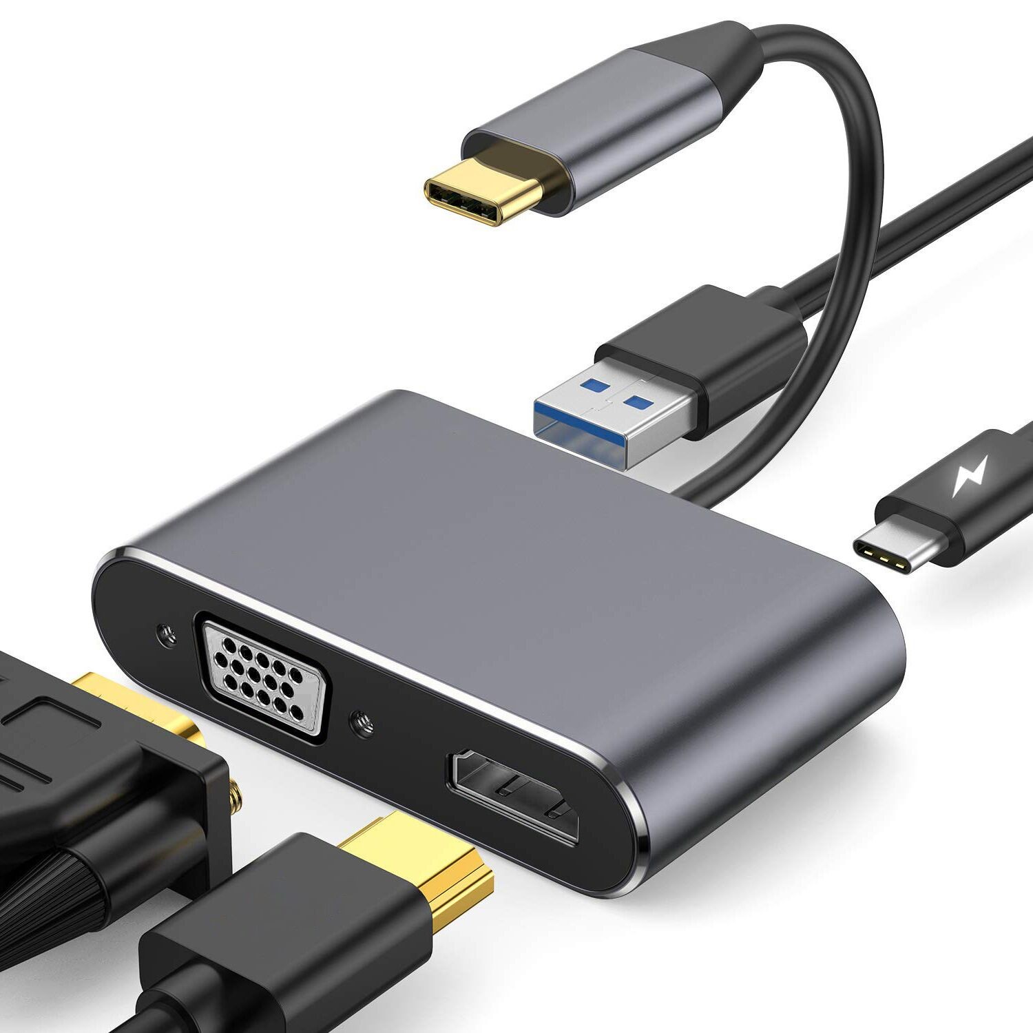USB C to HDMI+VGA+PD+USB3.0 Adapter
